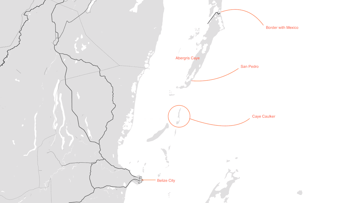 Northern part of the Belizean coast Map indicating location of Caye Caulker, San Pedro and Belize City