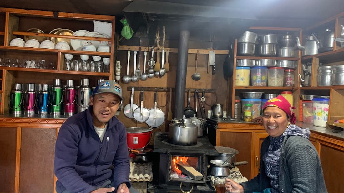 Teahouse in Langtang village Warm kitchen with hosts
